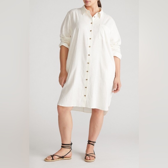 Universal Standard Dresses & Skirts - Universal Standard Sea Side Button-Up Shirt Dress Linen Blend Boho XL 14-16